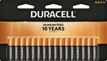 Duracell® Batteries AA or AAA 16/pk., C or D 8/pk., 9-volt 4/pk., Quantum AA or AAA 12/pk. 3100476, 3100856, 3102605, 3166659, 3166675, 3460250, 3460292 Limit 4 at this price. product image.